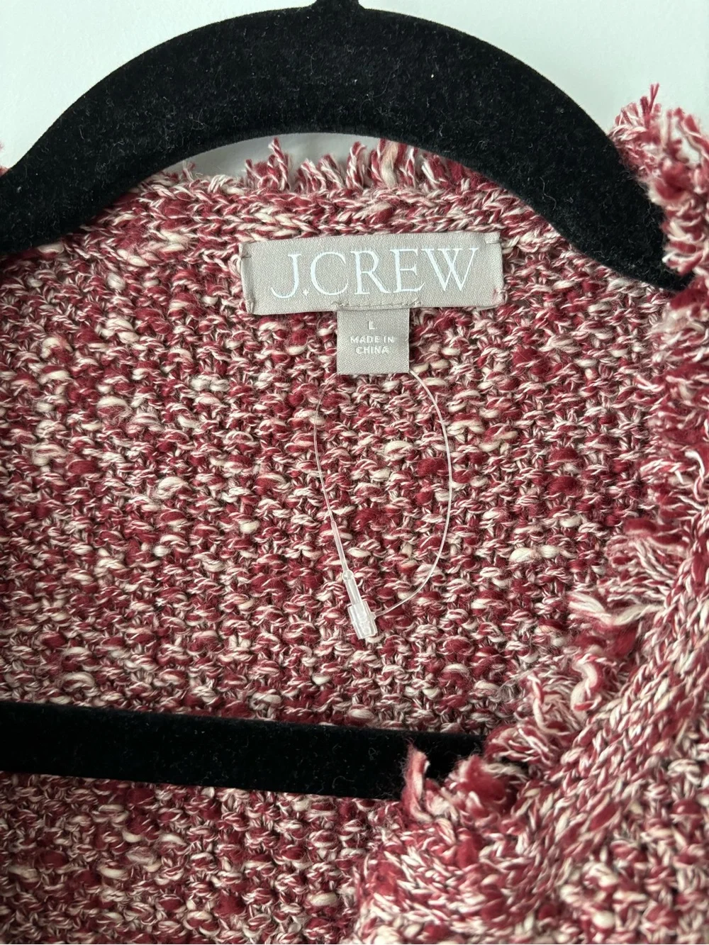 J.Crew Tweed Fringe Jacket Burgundy Jacket Size L